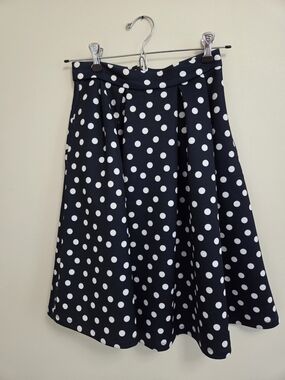 twik Navy and White Polka Dot Circle Skirt With Pockets